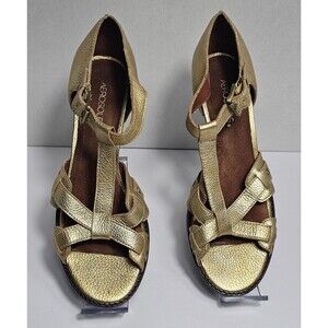 Aerosoles Jay Walkers Ankle Strap Leather Sandal Gold Size 10 Women's